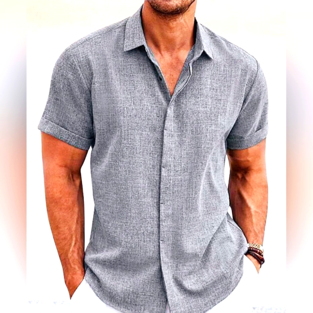 Men's Beige Short Sleeve Shirt Size L NWT